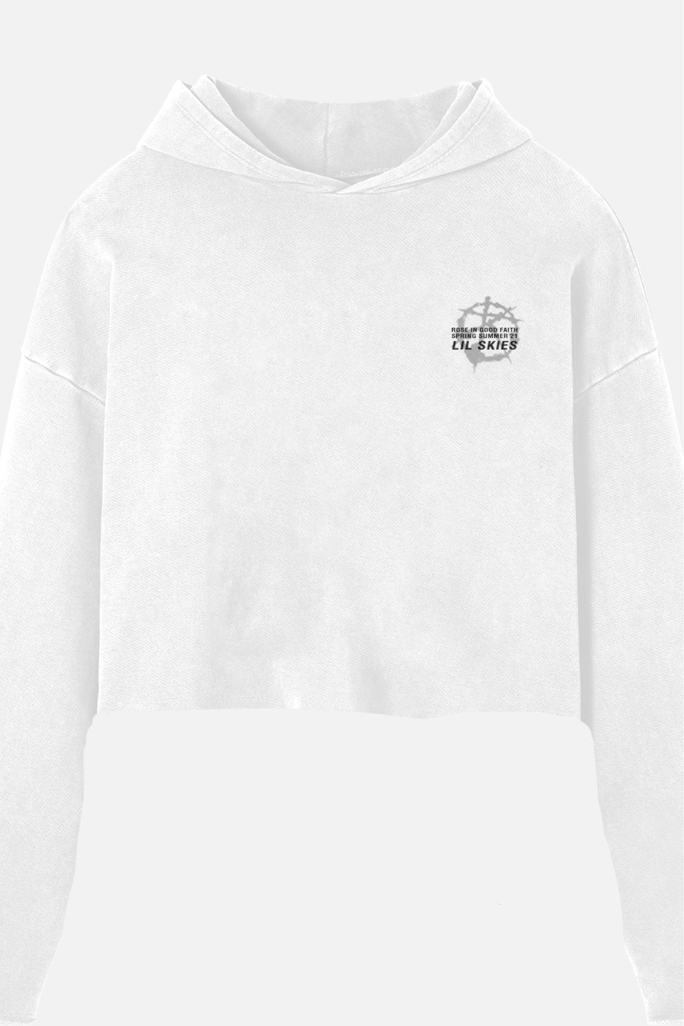 BURNING SKY CROPPED RAW HOODIE - BURNING SKY CROPPED RAW HOODIE - ROSE IN GOOD FAITH