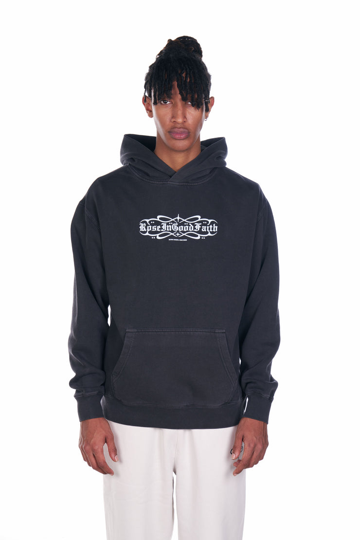 Faded Black Astrology Front Logo Hoodie