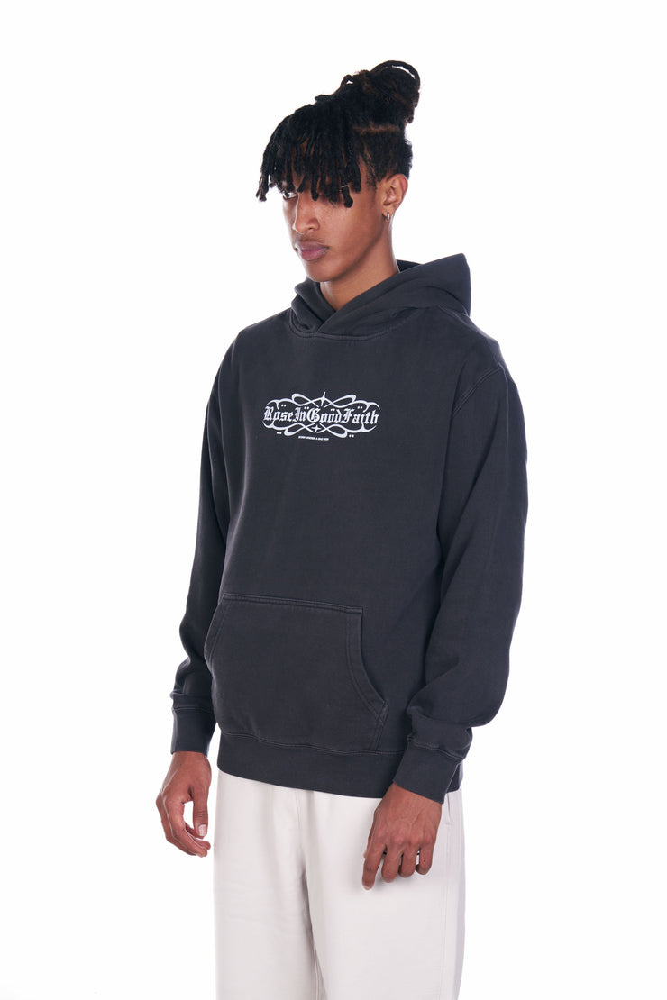 Faded Black Astrology Front Logo Hoodie